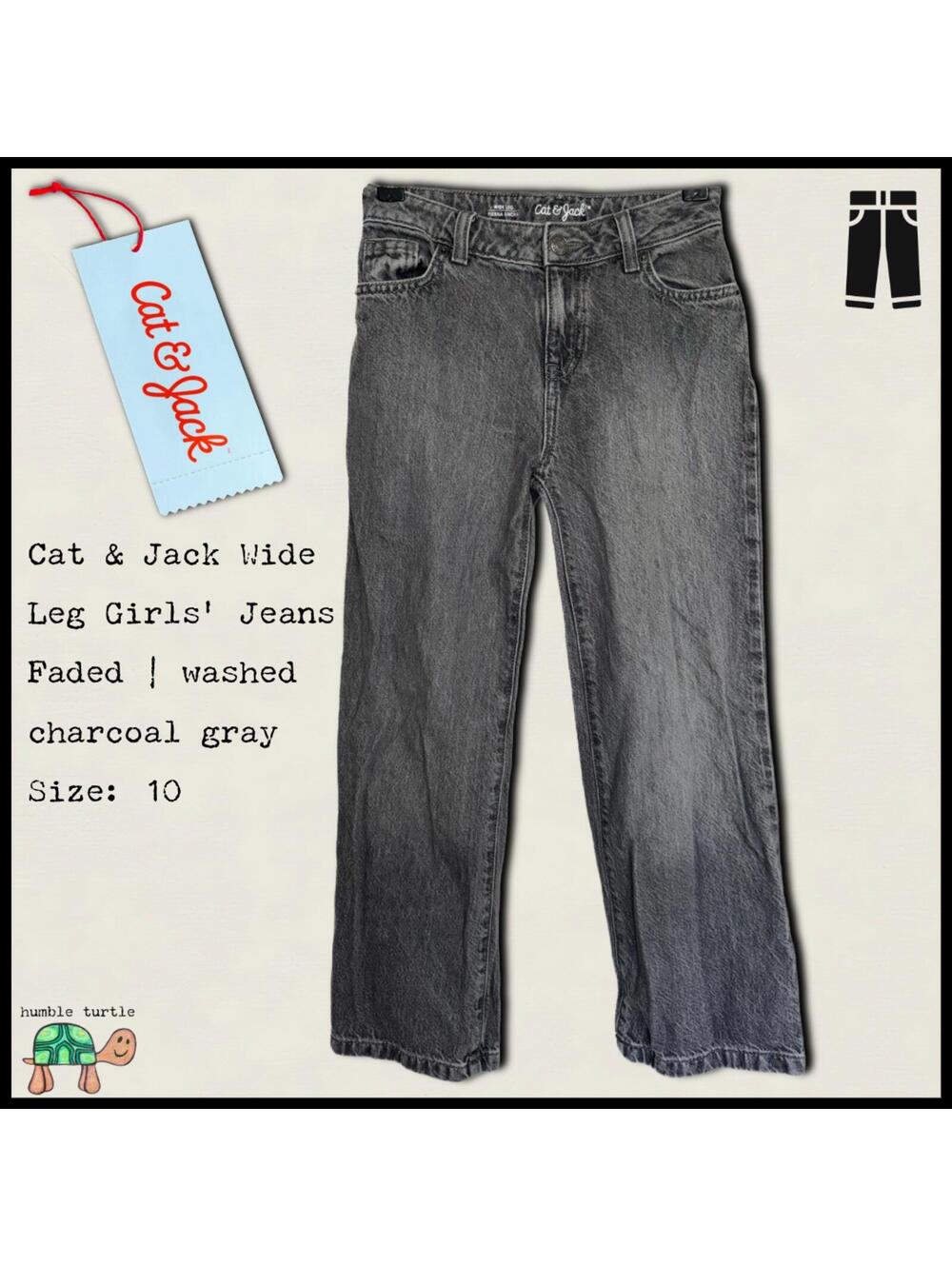 Cat & Jack Girls Wide Leg Jeans Size 10 Charcoal Gray